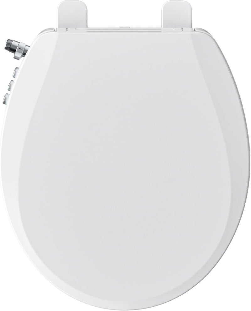 Clirass Bidet Toilet Seat, Soft Close Round Toilet Seat, Button control Feminine/Posterior Wash Switch, Knob Control Water Pressure,White Bidet Seat Attachment with Brass inlet - Image 1