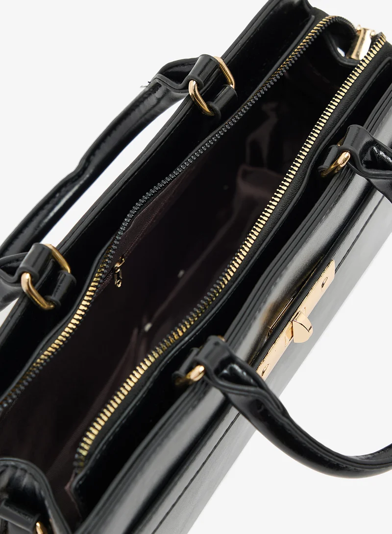 ELLA Gold Accent Printed Buckle Detail East-To-West Structured Bag