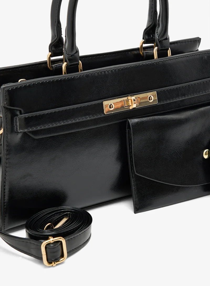 ELLA Gold Accent Printed Buckle Detail East-To-West Structured Bag