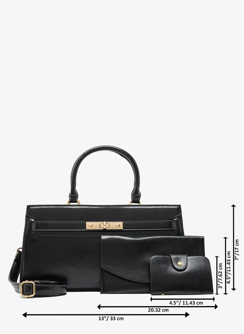 ELLA Gold Accent Printed Buckle Detail East-To-West Structured Bag