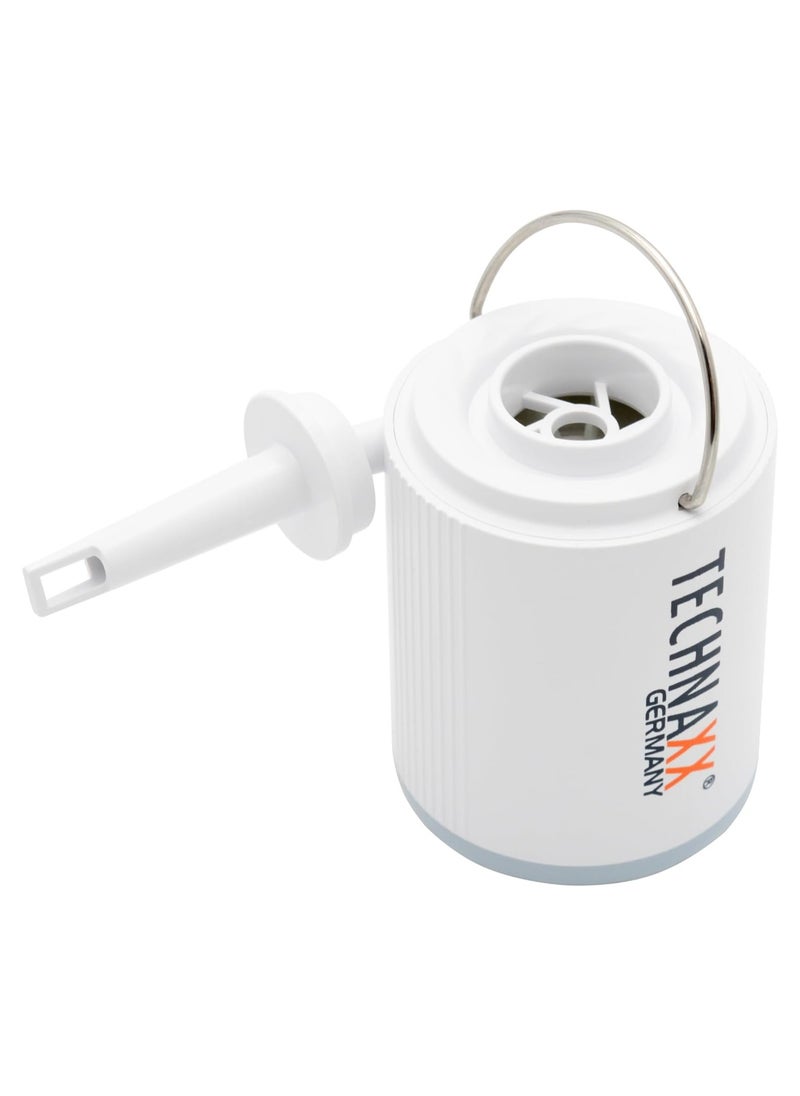 TECHNAXX GERMANY - Mini Battery Air Pump with LED light, 1360mAh Battery USB Charging With 5 nozzles for Inflating Air Mattresses, Inflatable Beds, Pillows, Swimming Rings and Toys, Storage Bag, 79 g - Image 1