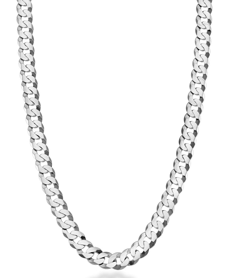 Miabella Solid 925 Sterling Silver Italian 7mm Diamond Cut Cuban Link Curb Chain Necklace for Men Women (Length 30 Inches) - Image 1