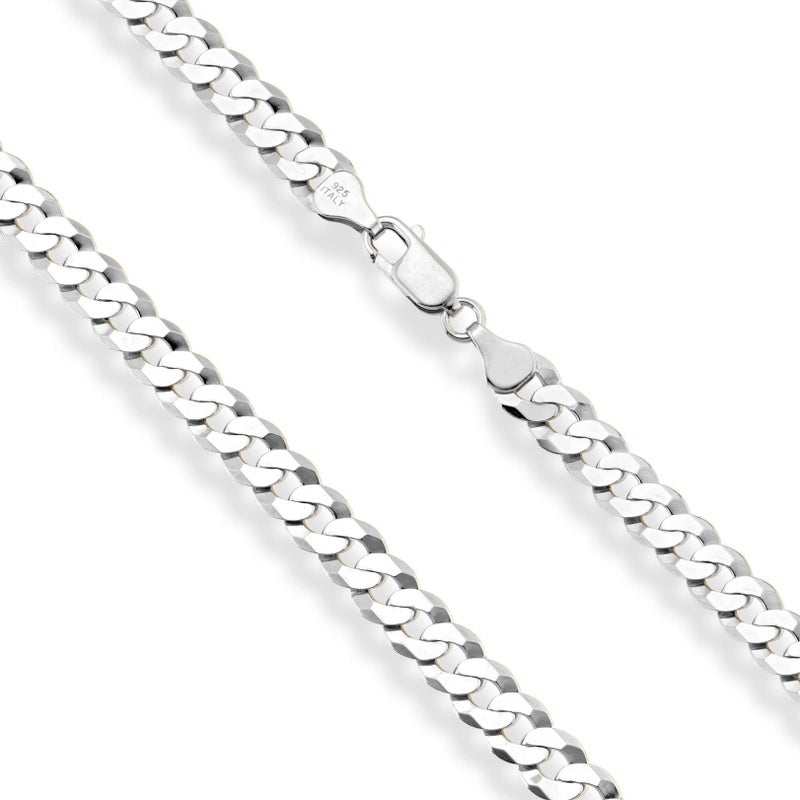 Miabella Solid 925 Sterling Silver Italian 7mm Diamond Cut Cuban Link Curb Chain Necklace for Men Women (Length 30 Inches) - Image 2