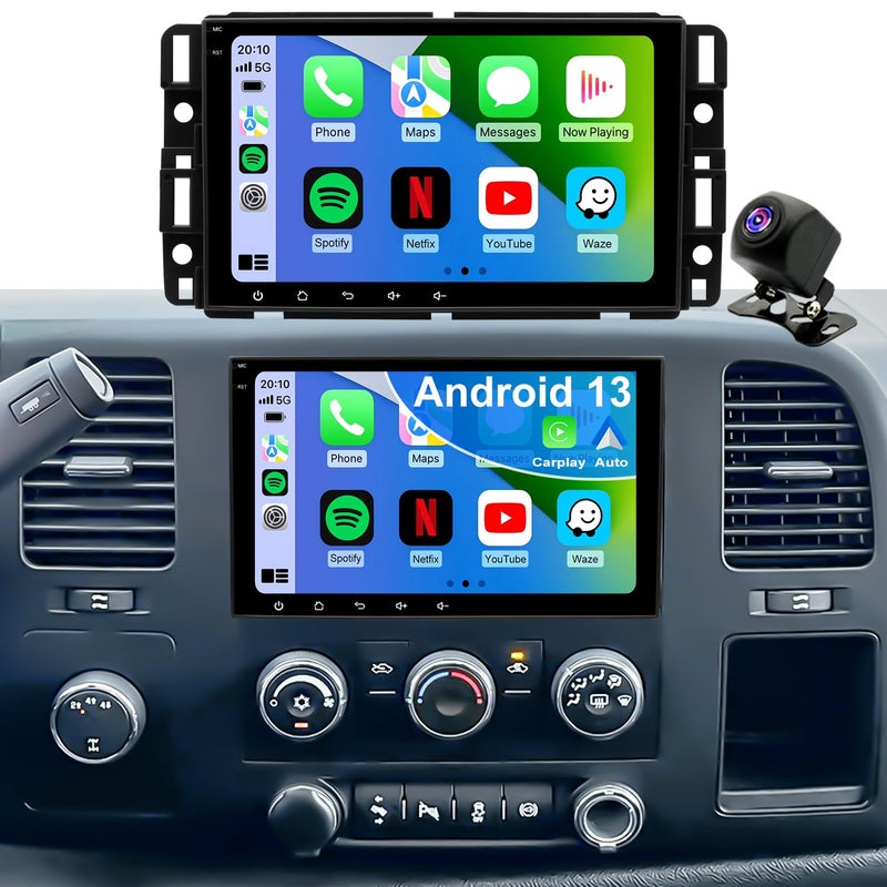Aitrenlu 5Gwifi Upgrade Car Radio for GMC Sierra Chevy Silverado 1500/2500/3500 2007-2013, Tahoe Yukon 2007-2014, Impala Head Unit 8inch Touch Screen Stereo Apple Carplay Android Auto Bluetooth GPS FM Camera - Image 1