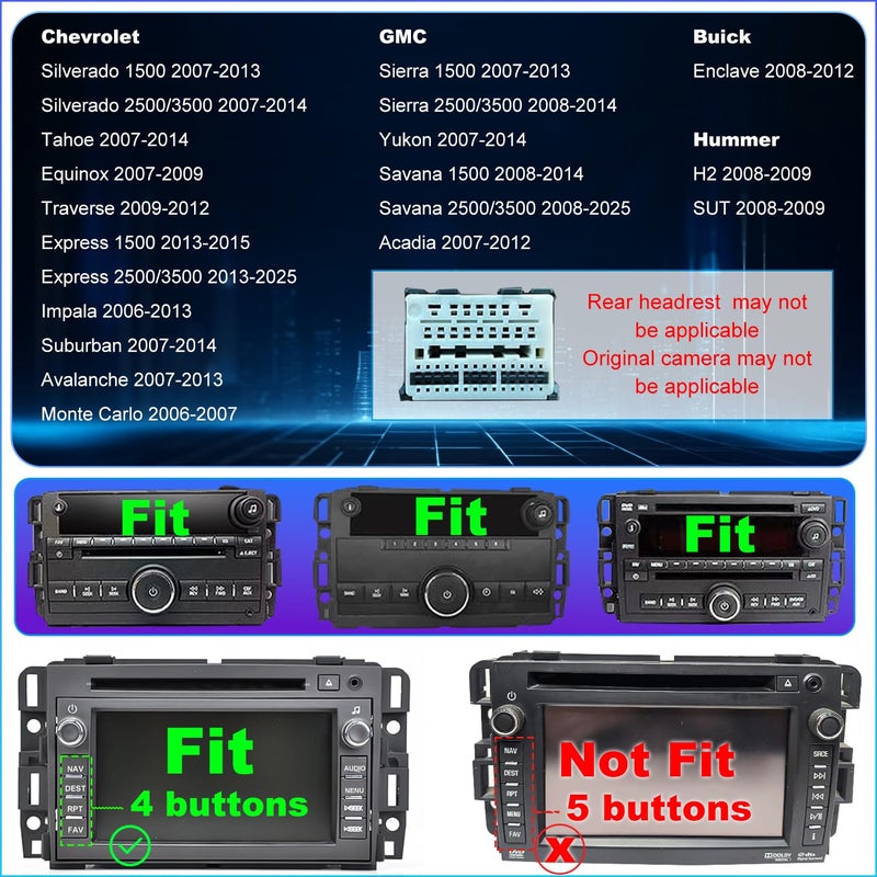 Aitrenlu 5Gwifi Upgrade Car Radio for GMC Sierra Chevy Silverado 1500/2500/3500 2007-2013, Tahoe Yukon 2007-2014, Impala Head Unit 8inch Touch Screen Stereo Apple Carplay Android Auto Bluetooth GPS FM Camera - Image 2