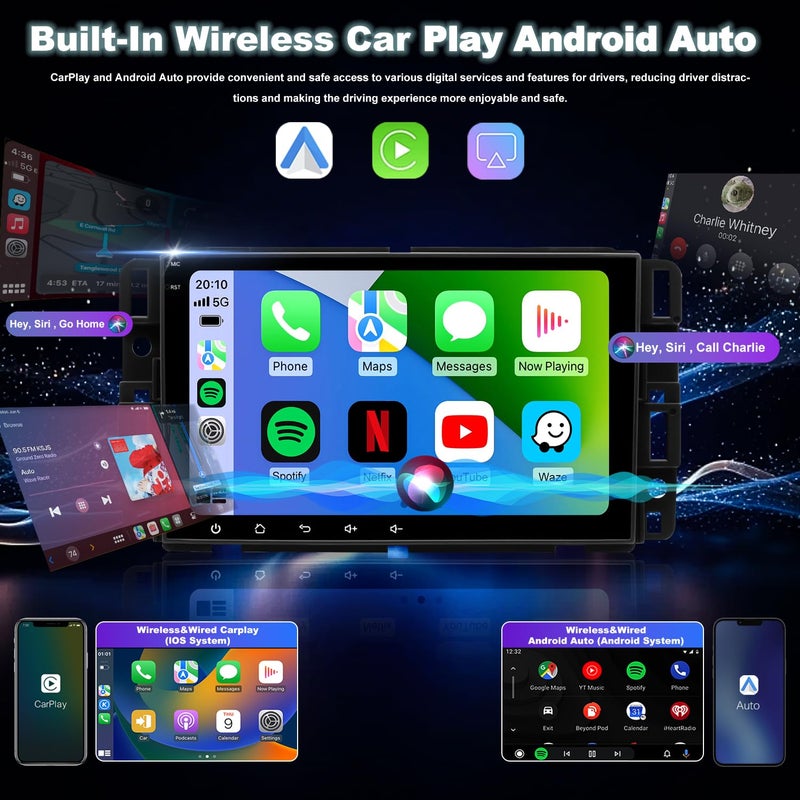 Aitrenlu 5Gwifi Upgrade Car Radio for GMC Sierra Chevy Silverado 1500/2500/3500 2007-2013, Tahoe Yukon 2007-2014, Impala Head Unit 8inch Touch Screen Stereo Apple Carplay Android Auto Bluetooth GPS FM Camera - Image 3