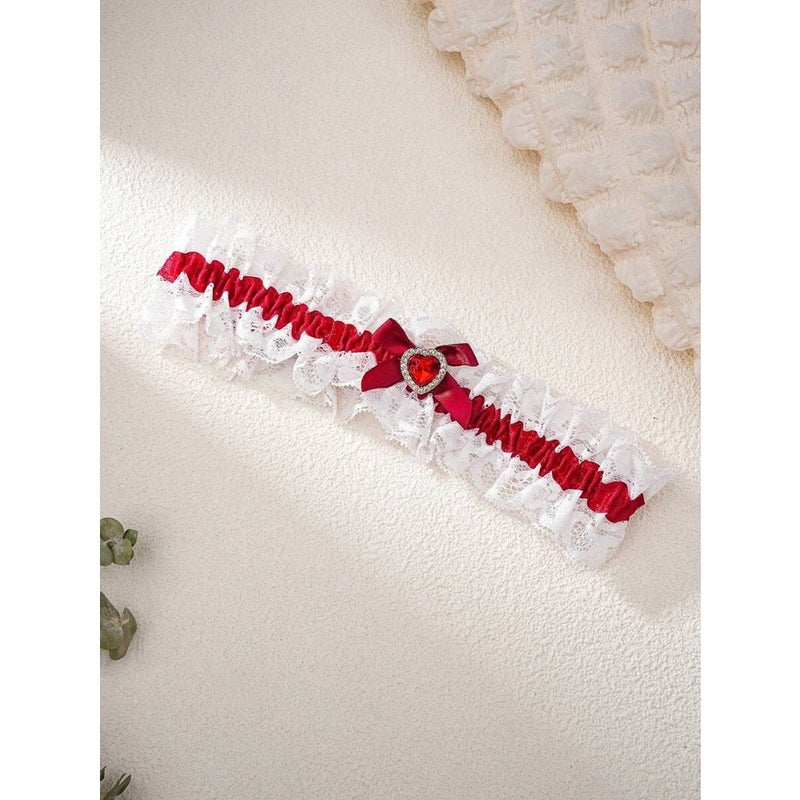 1pc Ladies' Red Lace Garter Belt With Heart and Rhinestone Decor For Festivals, Weddings Or Honeymoon Halloween Santa Claus  Christmas - Image 3