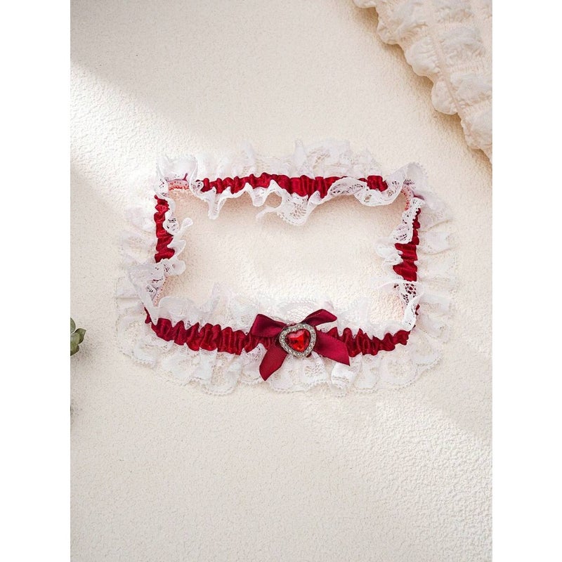 1pc Ladies' Red Lace Garter Belt With Heart and Rhinestone Decor For Festivals, Weddings Or Honeymoon Halloween Santa Claus  Christmas - Image 5