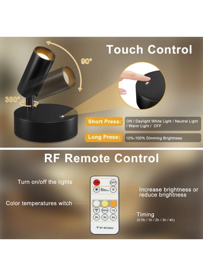 Spot Lights Indoor, Wireless LED Spotlight, Uplighting Indoor with Remote and Dimmable, Accent Lighting for Plants, Picture, Battery Operated Wall Light - Image 2