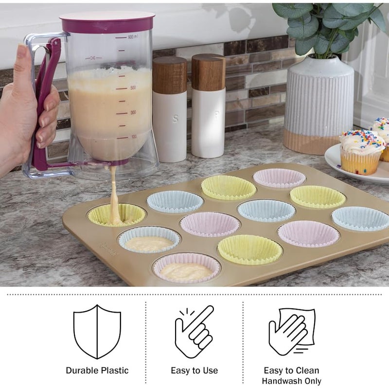 Classic Cuisine Chef Buddy Pancake Batter Dispenser - 4-Cup Batter Dispenser with Squeeze Handle for Pancakes, Waffles, Muffins, and Crepes - Baking Tools (Purple) - Image 3