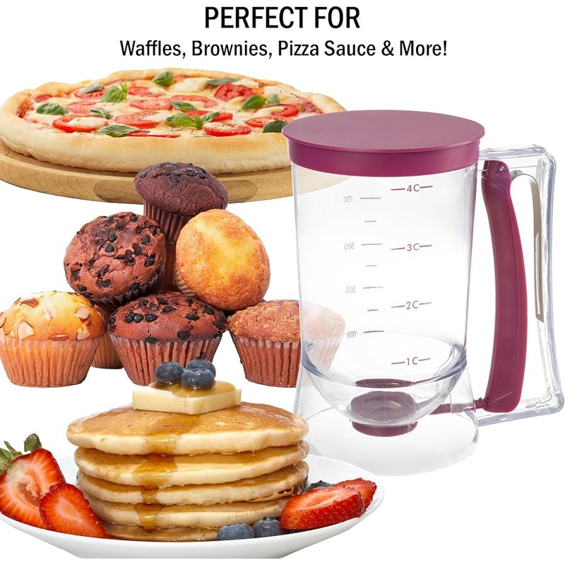 Classic Cuisine Chef Buddy Pancake Batter Dispenser - 4-Cup Batter Dispenser with Squeeze Handle for Pancakes, Waffles, Muffins, and Crepes - Baking Tools (Purple) - Image 4