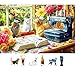 Blueforest 500 Piece Puzzle for Adults Cozy Sewing Room Jigsaw Puzzle Cats Birds Vintage Sewing Machine 23x15 Inch Unique Shaped Pieces Art Puzzle Hard Difficult Challenging Fun Puzzles - Image 2