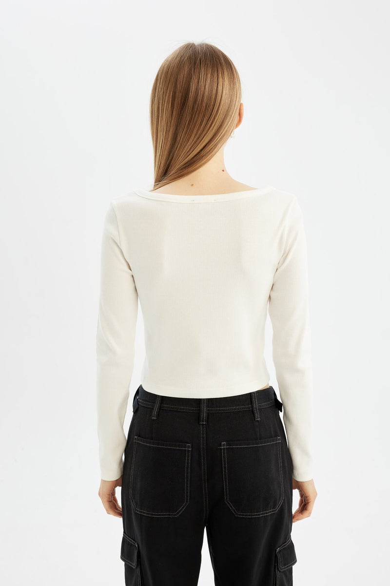 ديفاكتو تي شيرت كم طويل سليم فيت مضلع - Image 5