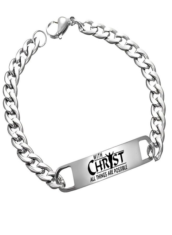 M Men Style Religious Bible Verse With Christ All Things Are Possible Bracelets Faith Christian Stainless Steel Inspirational ID Bracelets for men, Baptism Confirmation Gift SBr202519 - Image 1