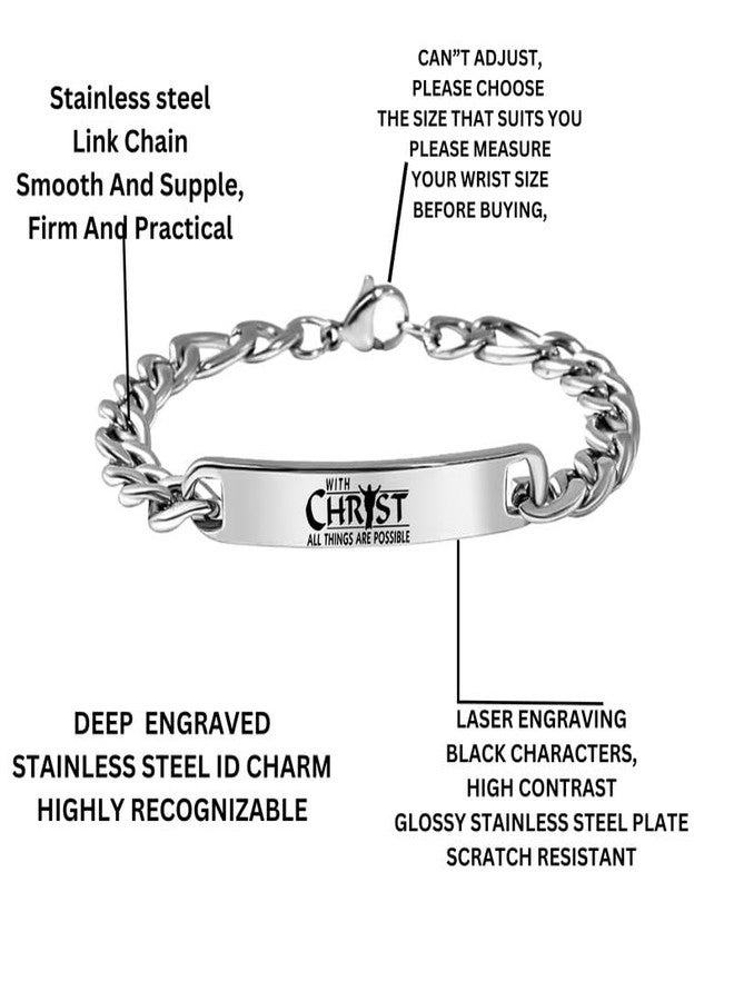 M Men Style Religious Bible Verse With Christ All Things Are Possible Bracelets Faith Christian Stainless Steel Inspirational ID Bracelets for men, Baptism Confirmation Gift SBr202519 - Image 2