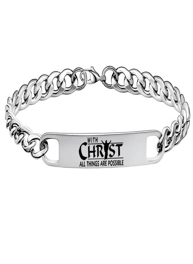 M Men Style Religious Bible Verse With Christ All Things Are Possible Bracelets Faith Christian Stainless Steel Inspirational ID Bracelets for men, Baptism Confirmation Gift SBr202519 - Image 3