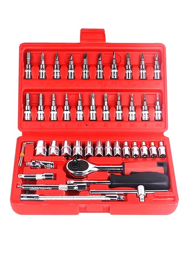 46-Piece Socket Wrench Set – 1/4 Drive CR-V Steel Ratchet u0026 Socket Kit, Metric u0026 SAE Car Repair Tools| Professional Mechanic Tool Set for Automotive u0026 Household - Image 1