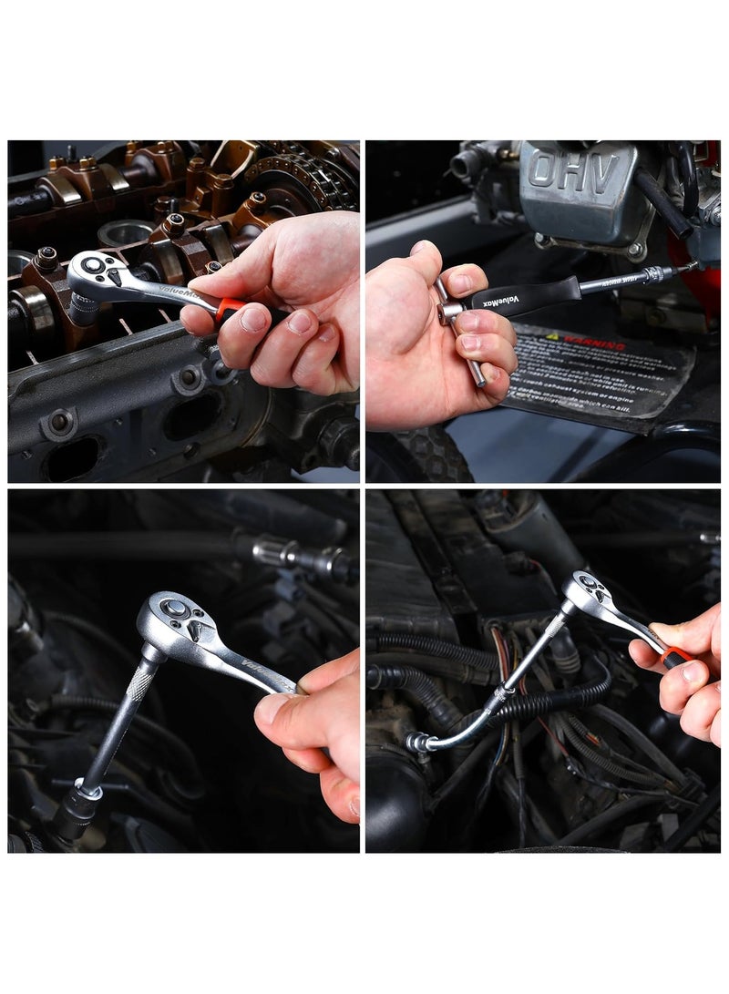 46-Piece Socket Wrench Set – 1/4 Drive CR-V Steel Ratchet u0026 Socket Kit, Metric u0026 SAE Car Repair Tools| Professional Mechanic Tool Set for Automotive u0026 Household - Image 3