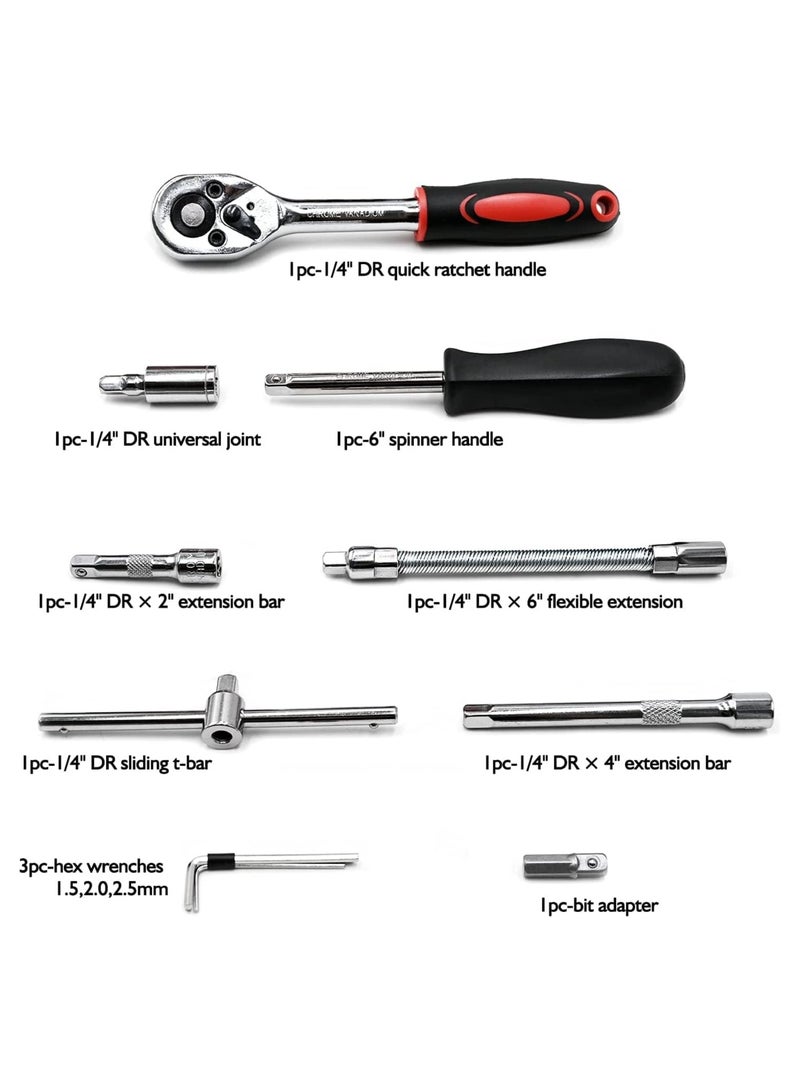 46-Piece Socket Wrench Set – 1/4 Drive CR-V Steel Ratchet u0026 Socket Kit, Metric u0026 SAE Car Repair Tools| Professional Mechanic Tool Set for Automotive u0026 Household - Image 5