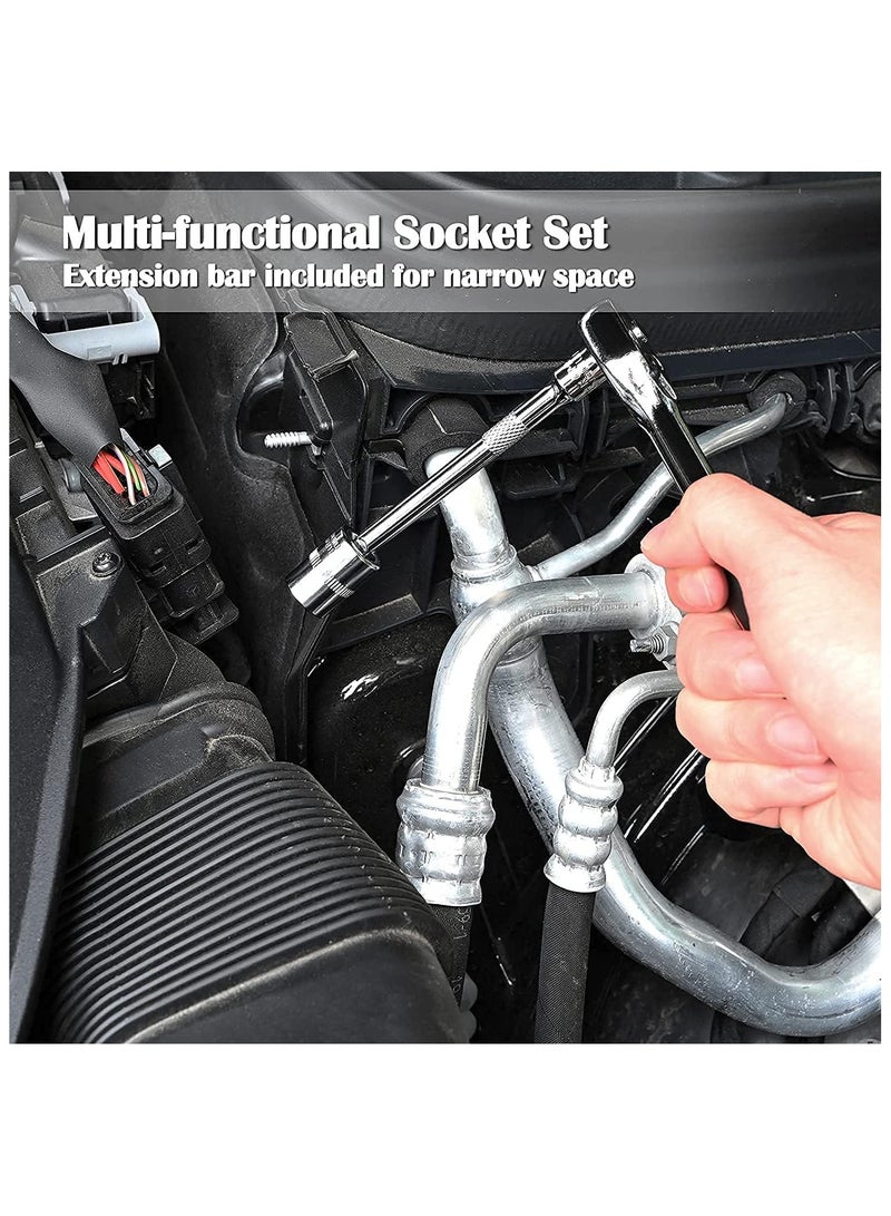 46-Piece Socket Wrench Set – 1/4 Drive CR-V Steel Ratchet u0026 Socket Kit, Metric u0026 SAE Car Repair Tools| Professional Mechanic Tool Set for Automotive u0026 Household - Image 4