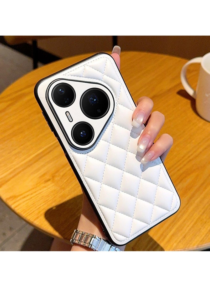 VKL Case for Huawei Pura 80 Ultra/P80 pro/p+ / P80 back cover，Light luxury style, Soft touch, Artificial leather material with sewn edge design, Anti fouling (White, Pura 80 Ultra) - Image 1