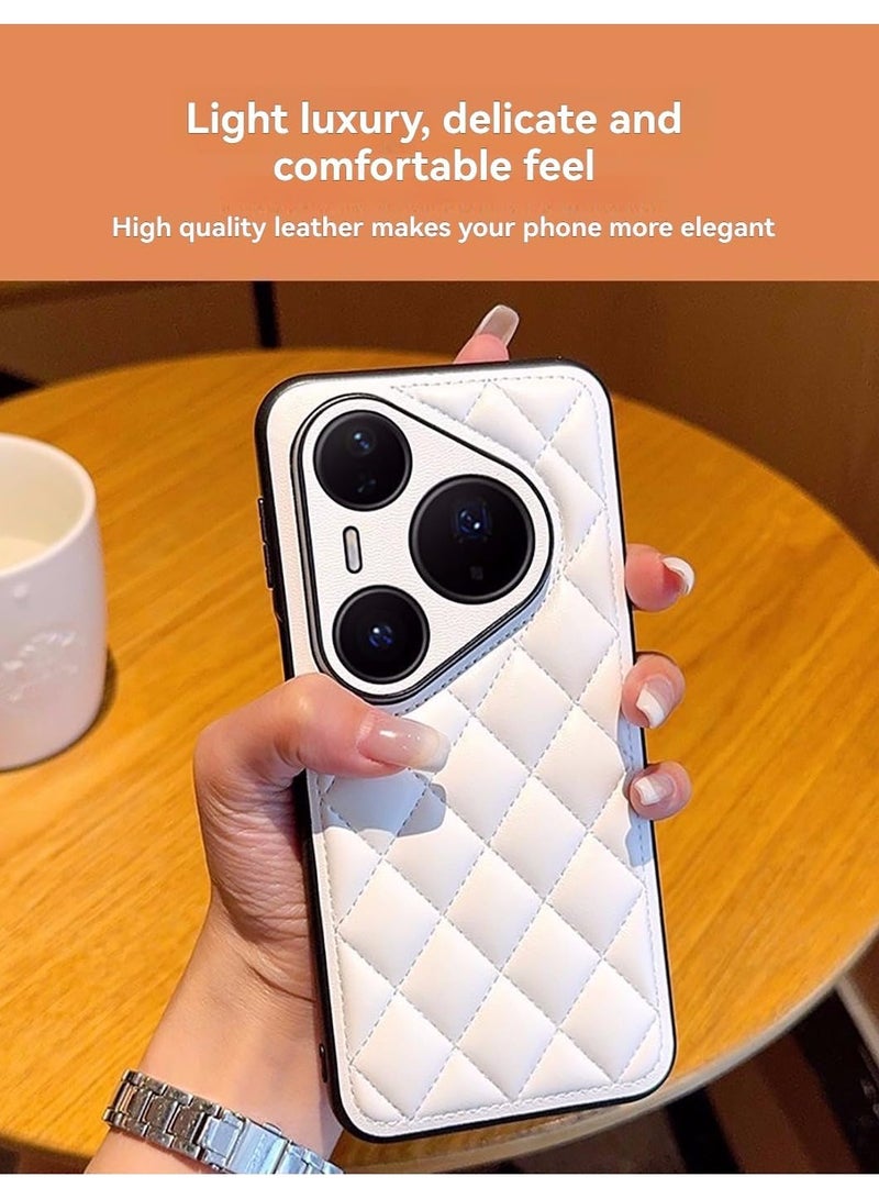 VKL Case for Huawei Pura 80 Ultra/P80 pro/p+ / P80 back cover，Light luxury style, Soft touch, Artificial leather material with sewn edge design, Anti fouling (White, Pura 80 Ultra) - Image 3