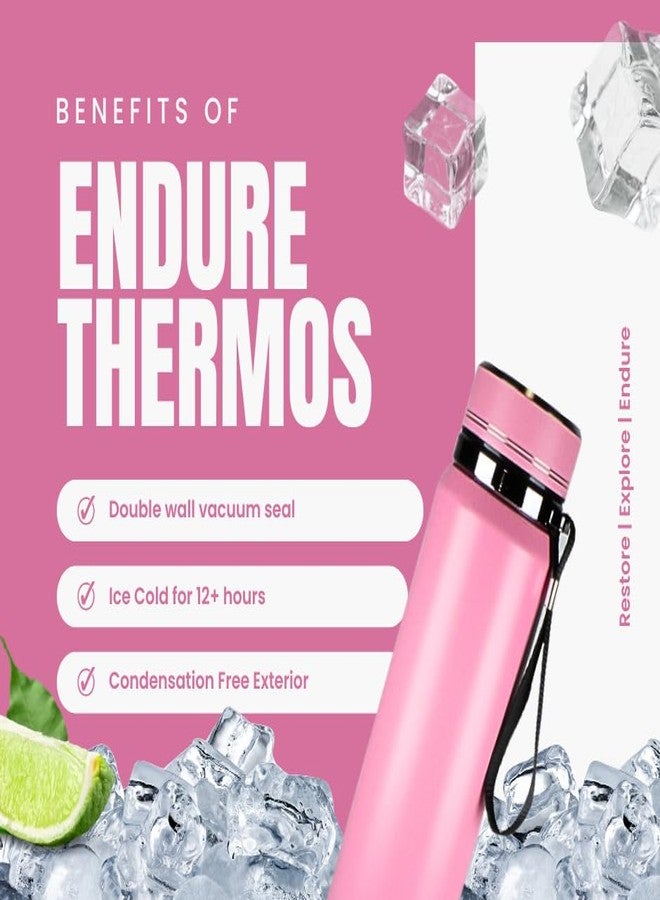 Endure - 28oz Leak Proof Coffee Bottle - Vacuum Sealed Metal Water Bottles For Hot and Cold, Large Capacity, Durable Design With Nylon Strap For Traveling Coffee Mug (Pink) - Image 3