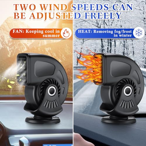 DaisyInner 3 Pcs Car Heater & Defogger 12v 150w Rapid Windshield Defroster Portable Auto Fan Heater Plug in Cigarette Lighter 2 in 1 Fast Heating or Cooling with 360 Degree Suction(Black) - Image 5