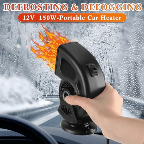 DaisyInner 3 Pcs Car Heater & Defogger 12v 150w Rapid Windshield Defroster Portable Auto Fan Heater Plug in Cigarette Lighter 2 in 1 Fast Heating or Cooling with 360 Degree Suction(Black) - Image 3
