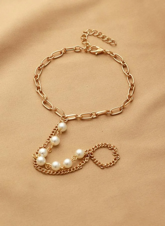 تايك تو أساور يد سلسلة يد وخاتم مزينة باللؤلؤ الصناعي