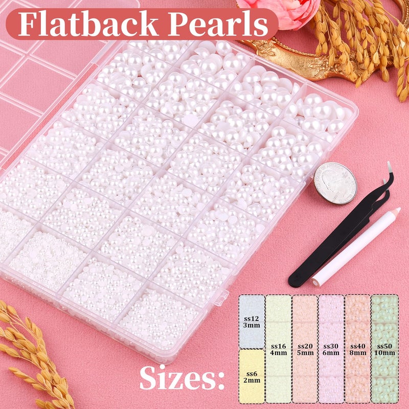 TINKRSTUFF 14000Pcs Flatback Pearls for Crafting (White), Assorted Size 2/3/4/5/6/8/10mm Half Pearl Bead Gems with 3Pcs 10ml B7000 Jewelry Glue, Bedazzling Kit for Crafts Shoes Graduation Cap Nail Art - Image 2