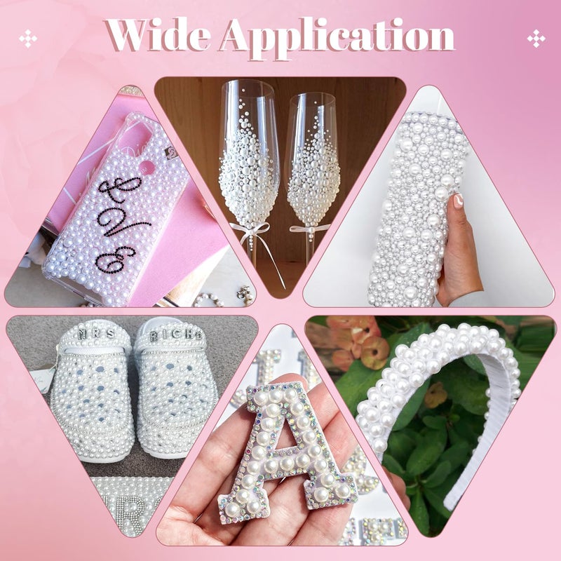 TINKRSTUFF 14000Pcs Flatback Pearls for Crafting (White), Assorted Size 2/3/4/5/6/8/10mm Half Pearl Bead Gems with 3Pcs 10ml B7000 Jewelry Glue, Bedazzling Kit for Crafts Shoes Graduation Cap Nail Art - Image 5