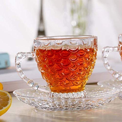 Varahry Crystal Clear Bubble Design Tea Coffee Cup Set with Saucer for Home Kitchen 210 ml Set of 12 - Image 1