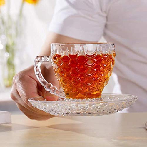 Varahry Crystal Clear Bubble Design Tea Coffee Cup Set with Saucer for Home Kitchen 210 ml Set of 12 - Image 3