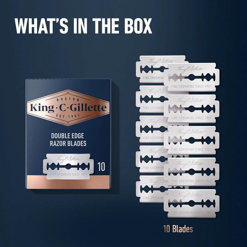 King C. Gillette Double Edge Safety Razor Blades 10 count, Stainless Steel Platinum Coated Blades - Image 5