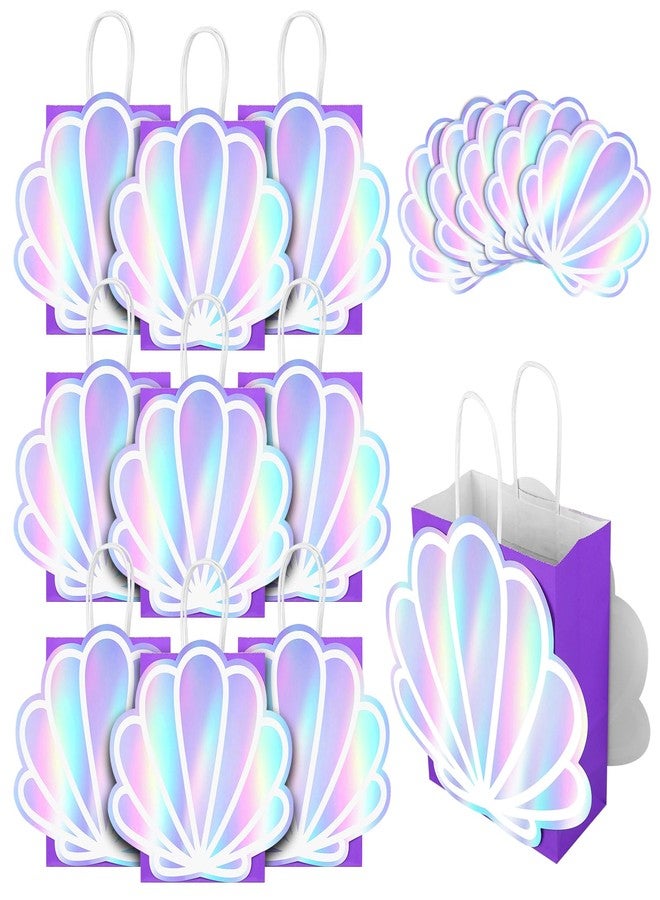 KERINGO 12 Pack Sea Shell Gift Bags For Mermaid Goodie Bags Party Favor Iridescent with Handle for Under The Sea Party Summer Ocean Beach Supplies - Image 1