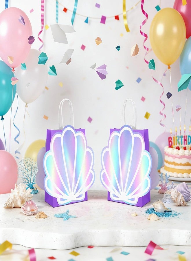 KERINGO 12 Pack Sea Shell Gift Bags For Mermaid Goodie Bags Party Favor Iridescent with Handle for Under The Sea Party Summer Ocean Beach Supplies - Image 5