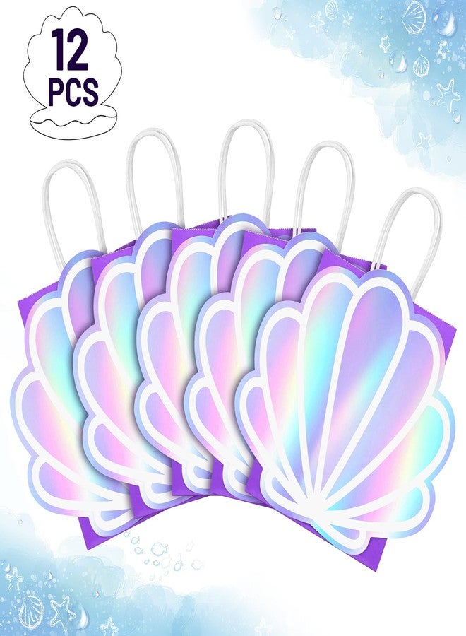 KERINGO 12 Pack Sea Shell Gift Bags For Mermaid Goodie Bags Party Favor Iridescent with Handle for Under The Sea Party Summer Ocean Beach Supplies - Image 3