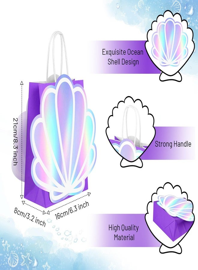 KERINGO 12 Pack Sea Shell Gift Bags For Mermaid Goodie Bags Party Favor Iridescent with Handle for Under The Sea Party Summer Ocean Beach Supplies - Image 2
