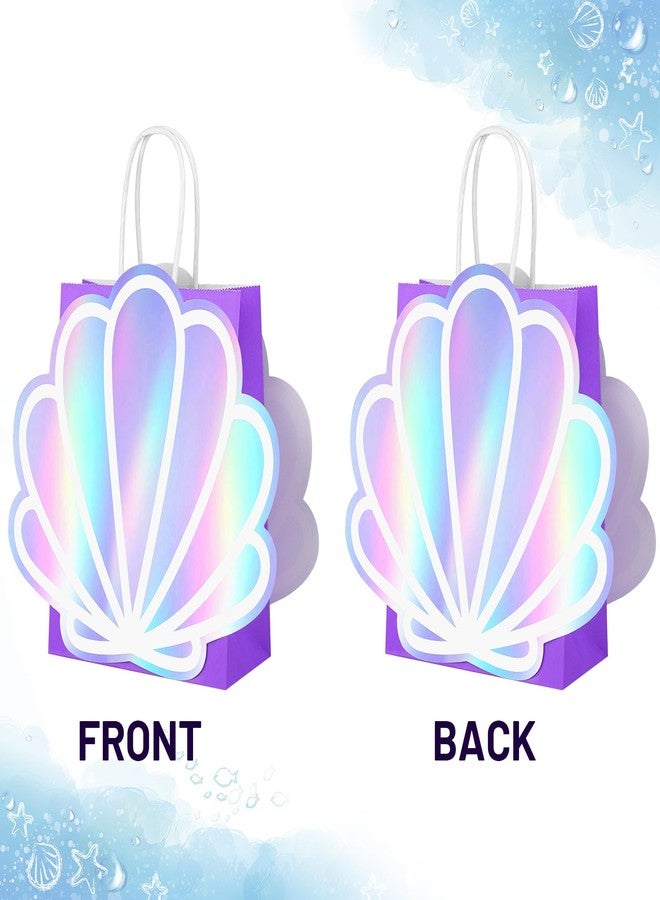 KERINGO 12 Pack Sea Shell Gift Bags For Mermaid Goodie Bags Party Favor Iridescent with Handle for Under The Sea Party Summer Ocean Beach Supplies - Image 4