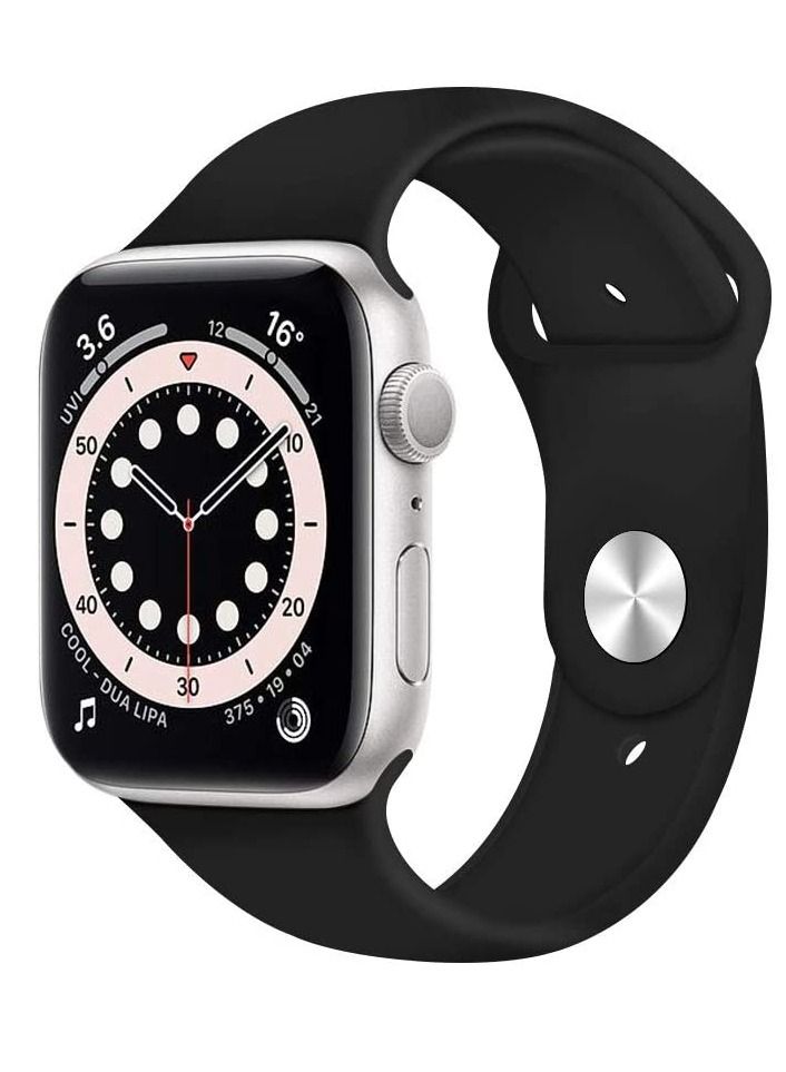Compatible with Apple Watch Band 42mm 44mm 45mm, Soft Silicone Sport Strap Replacement Bands Compatible with Watch Series 7/6/5/4/3/2/1/SE- Black