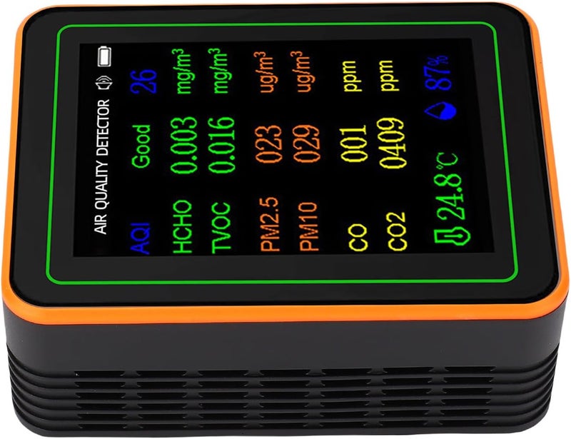 كاشف جودة الهواء ، مادة ABS مع شاشة LCD لمراقبة TVOC وHCHO وPM2.5 وPM10، مثالي للاستخدام المنزلي والمكتبي (أسود برتقالي) - Image 4