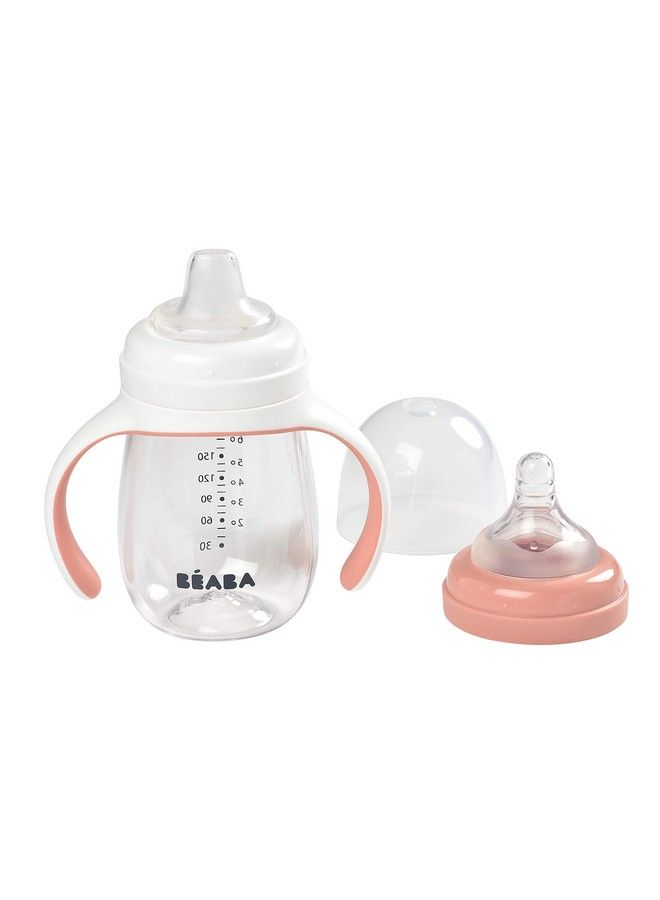 BEABA 2In1 Baby Bottle To Training Sippy Cup Learning Cup Baby Bottle Nipple And Soft Silicone Sippy Spout Spill Proof Baby Toddler 7 Oz (Rose) - Image 3