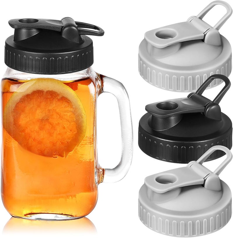 TIDTALEO 4pcs Mason Jar Wide Mouth Lids with Pour Spouts Reusable Canning Jar Covers Black and Gray for Kitchen Storage and Beverage Pouring - Image 1