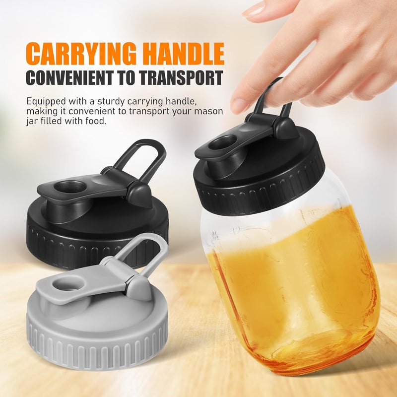 TIDTALEO 4pcs Mason Jar Wide Mouth Lids with Pour Spouts Reusable Canning Jar Covers Black and Gray for Kitchen Storage and Beverage Pouring - Image 3