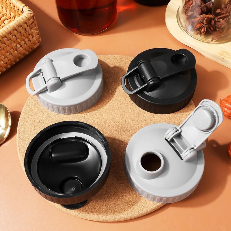 TIDTALEO 4pcs Mason Jar Wide Mouth Lids with Pour Spouts Reusable Canning Jar Covers Black and Gray for Kitchen Storage and Beverage Pouring - Image 4