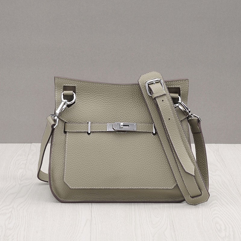 Genuine Leather Platinum Bag Fashionable New Fashion Litchi Pattern First Layer Cowhide Shoulder Crossbody Bag Tower Bag - Image 2