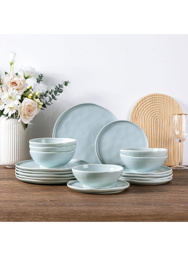LERATIO Ceramic Dinnerware Sets for 6 - Porcelain Plates and Bowls Sets with Wavy Edge - Image 1
