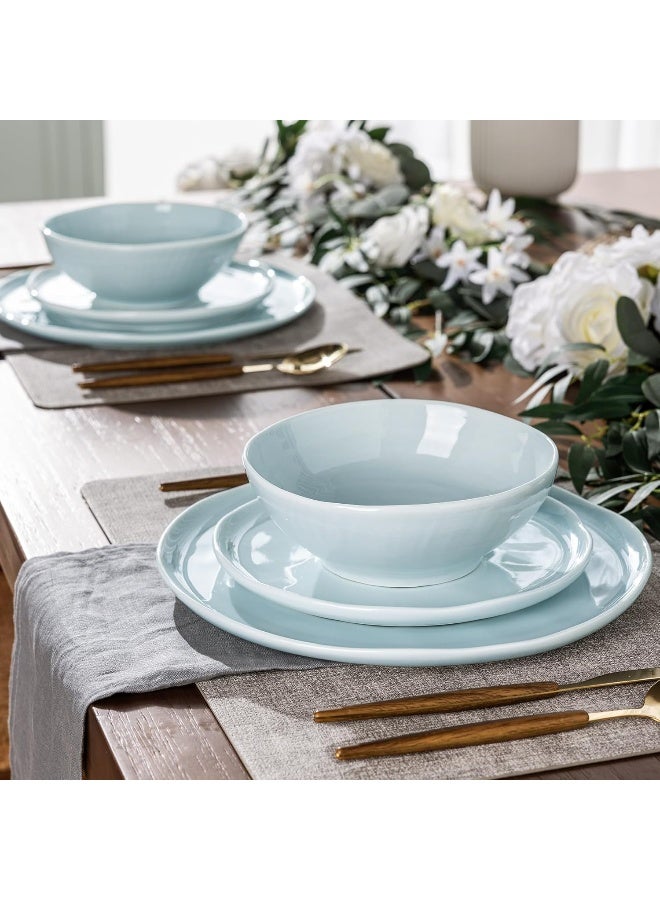 LERATIO Ceramic Dinnerware Sets for 6 - Porcelain Plates and Bowls Sets with Wavy Edge - Image 4
