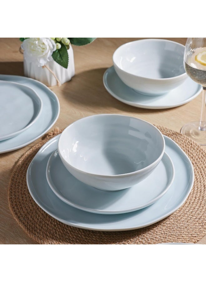 LERATIO Ceramic Dinnerware Sets for 6 - Porcelain Plates and Bowls Sets with Wavy Edge - Image 2